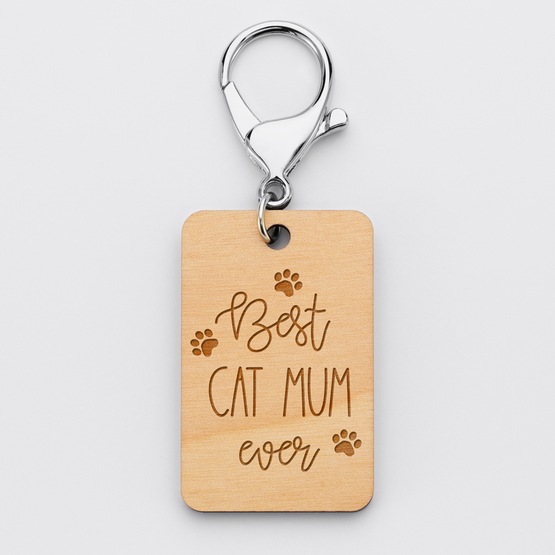 Porte clé personnalisé "Cat lovers" gravé bois médaille rectangle 55x35 mm cat mum