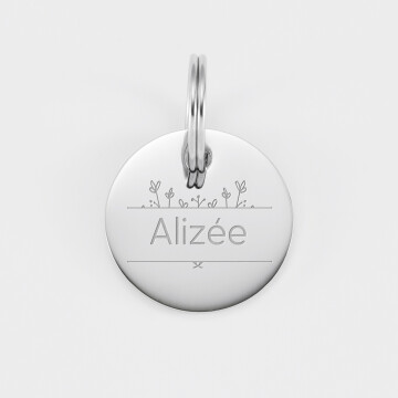Médaille chien gravée acier inoxydable ronde ANEMONE - Taille M (22 mm)