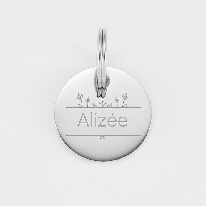 Médaille chien gravée acier inoxydable ronde ANEMONE - Taille M (22 mm)