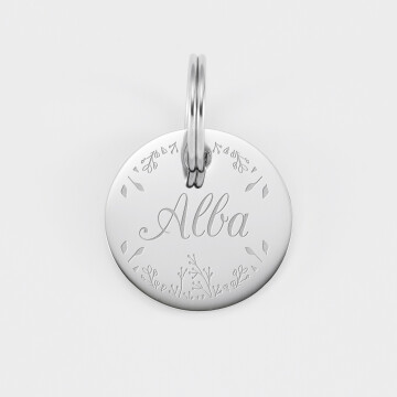 Médaille chien gravée acier inoxydable ronde ROSE - Taille M (22 mm)