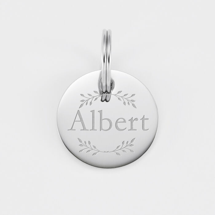 Médaille chien gravée acier inoxydable ronde EGLANTINE - Taille M (22 mm)