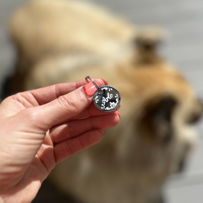 Médaille chien gravée acier inoxydable ronde ROSE - Taille M (22 mm)