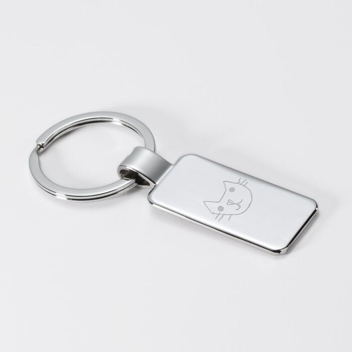 Porte-clés personnalisé gravé acier médaille rectangle 41x22 mm
