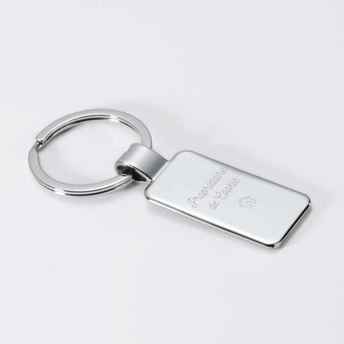 Porte-clés personnalisé gravé acier médaille rectangle 41x22 mm