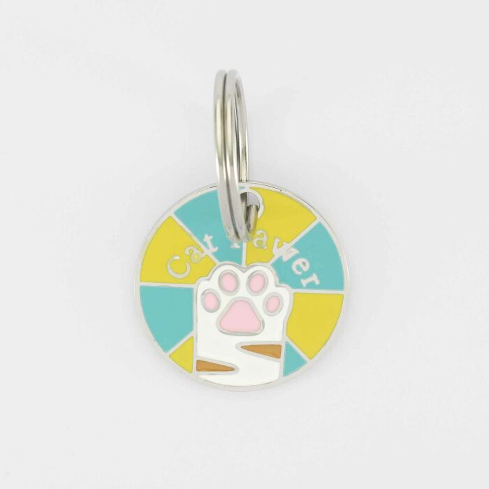 Médaille chat gravée acier inoxydable émaillé Cat Pawer - taille M (25mm)
