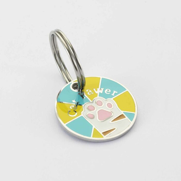 Médaille chat gravée acier inoxydable émaillé Cat Pawer - taille M (25mm)