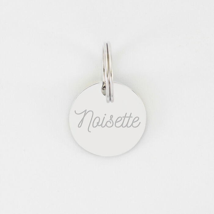 Médaille chat gravée acier inoxydable émaillé Cat Pawer - taille M (25mm)