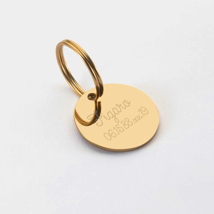 Médaille chat gravée acier inoxydable émaillé doré Cat Pawer - taille M (25mm)