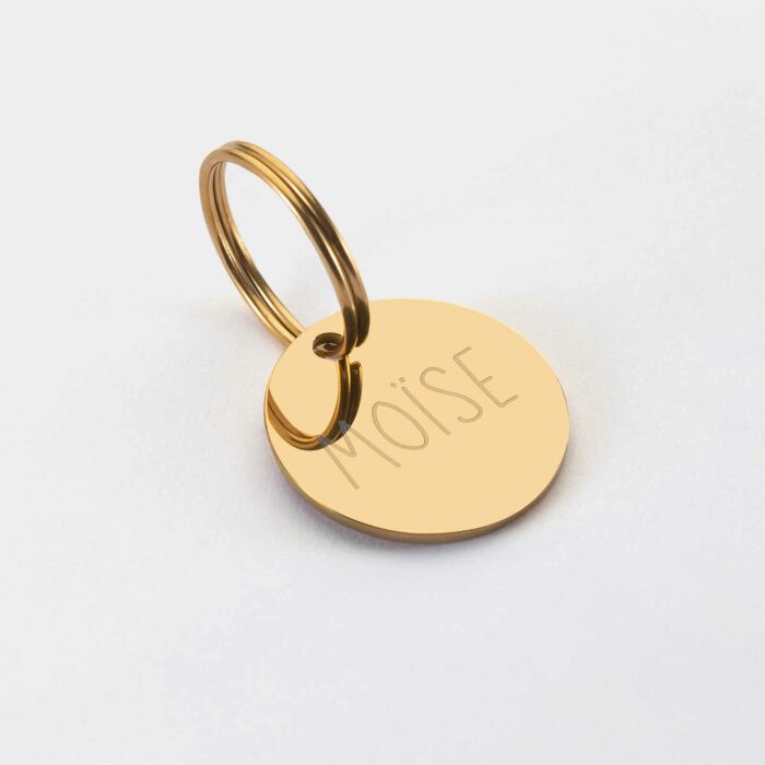 Médaille chat gravée acier inoxydable émaillé doré Cat Pawer - taille M (25mm)