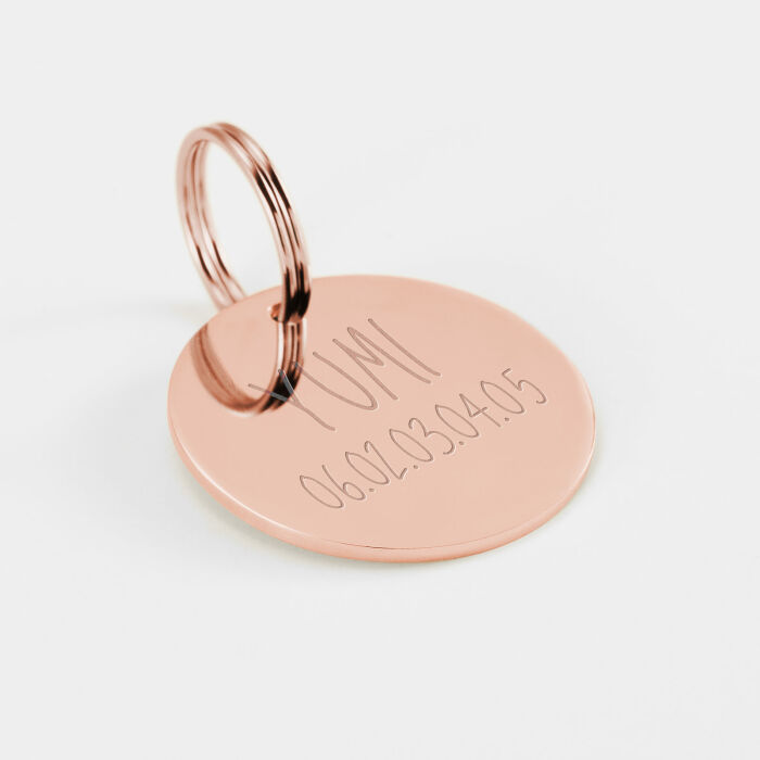 Médaille chat gravée acier inoxydable rose ronde - Taille M (22 mm)