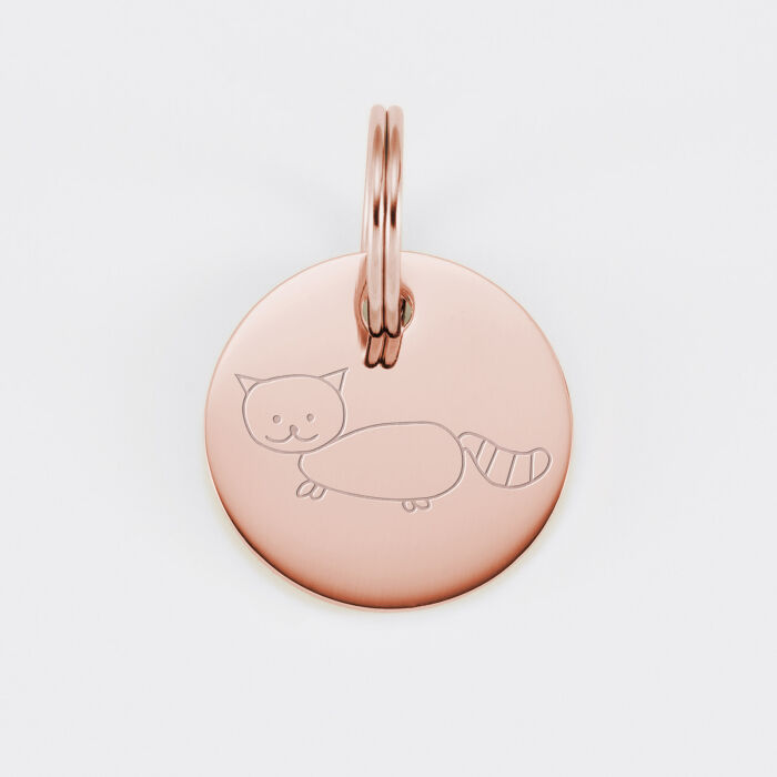 Médaille chat gravée acier inoxydable rose ronde - Taille M (22 mm)