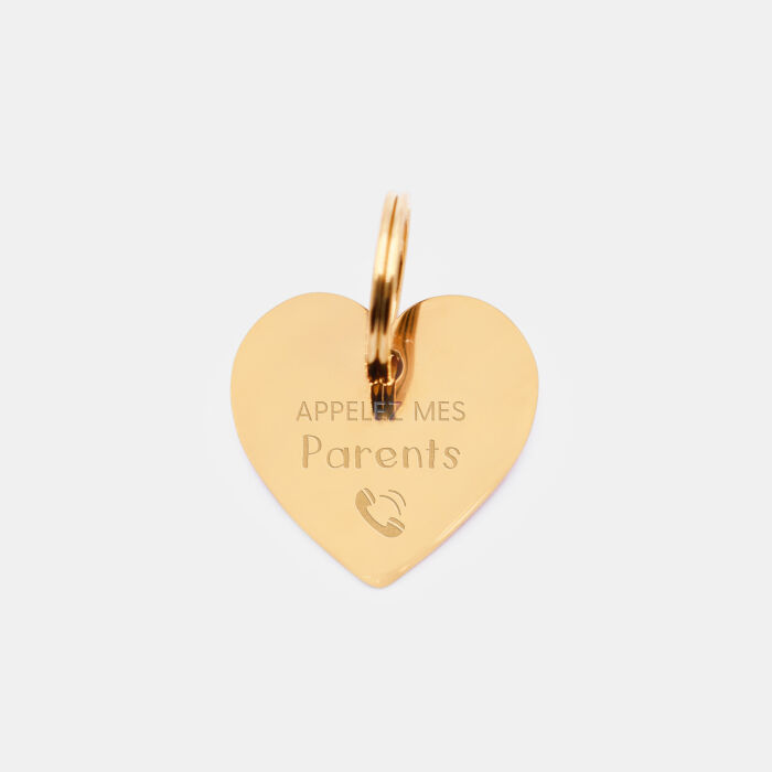 Médaille chien gravée acier inoxydable émaillé doré coeur scintillant - Taille M (25x30 mm)