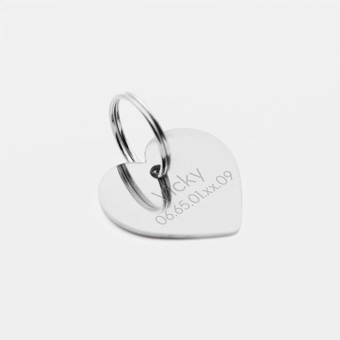 Médaille chien gravée acier inoxydable émaillé coeur scintillant - Taille M (25x25 mm)