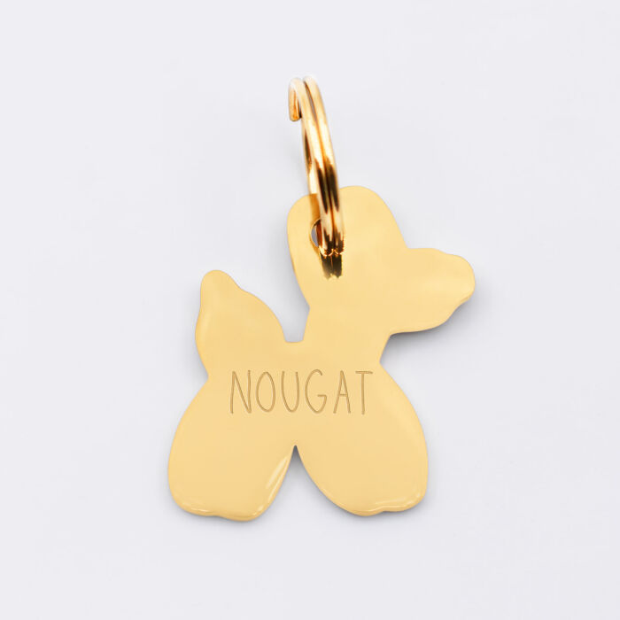 Médaille chien gravée acier inoxydable émaillé doré chien ballon - Taille M (25x30 mm)