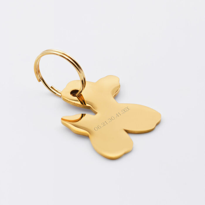 Médaille chien gravée acier inoxydable émaillé doré chien ballon - Taille M (25x30 mm)