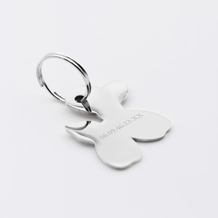 Médaille chat gravée acier inoxydable émaillé chien ballon - Taille M (30x28 mm)