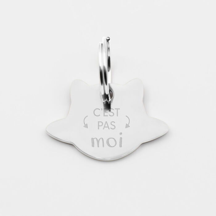 Médaille chat gravée acier inoxydable émaillé Saturne - taille M (30x25mm)