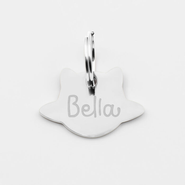 Médaille chat gravée acier inoxydable émaillé Saturne - taille M (30x25mm)