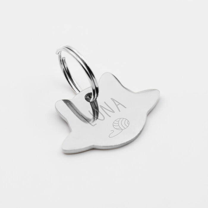 Médaille chat gravée acier inoxydable émaillé Saturne - taille M (30x25mm)