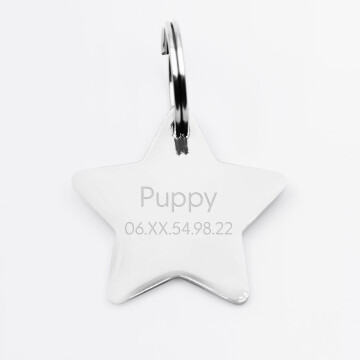 Médaille chien gravée acier inoxydable grande étoile - Taille L (35x35 mm)