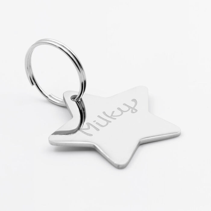 Médaille chien gravée acier inoxydable grande étoile - Taille L (35x35 mm)