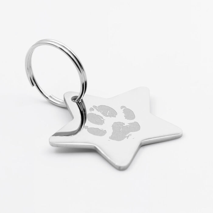 Médaille chien gravée acier inoxydable grande étoile - Taille L (35x35 mm)