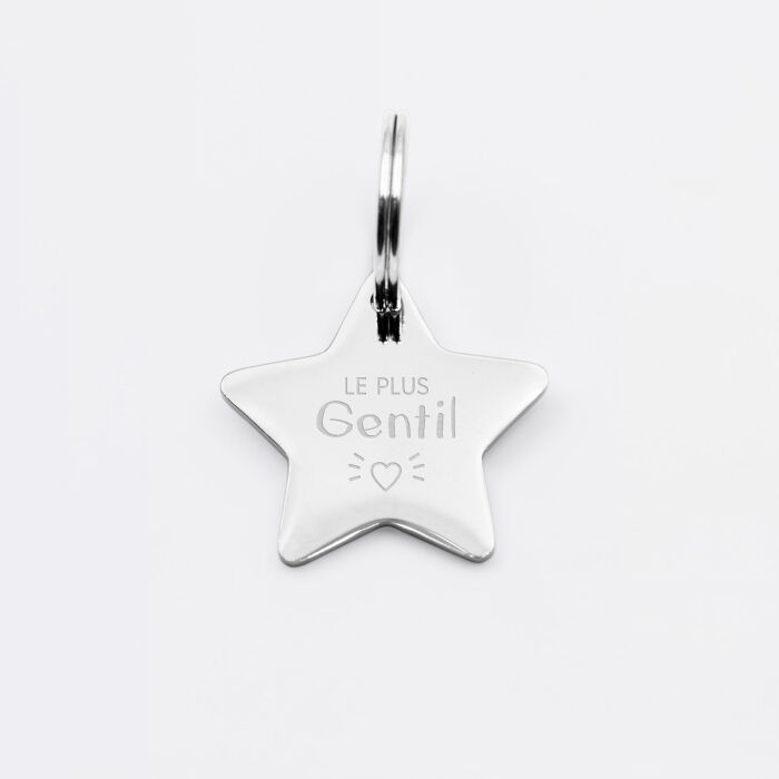 Médaille chien gravée acier inoxydable petite étoile - Taille M (25x23 mm)