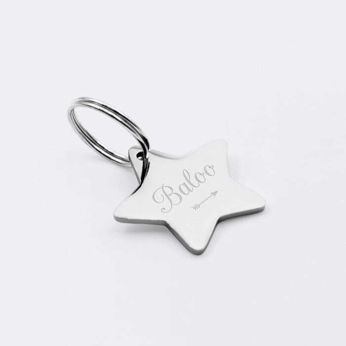 Médaille chien gravée acier inoxydable petite étoile - Taille M (25x23 mm)