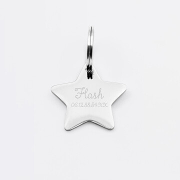 Médaille chien gravée acier inoxydable petite étoile - Taille M (25x23 mm)