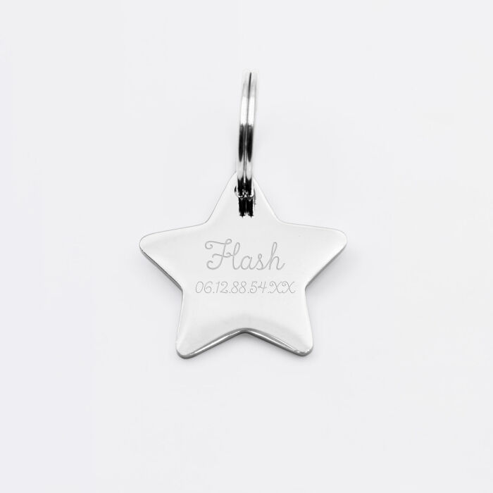 Médaille chien gravée acier inoxydable petite étoile - Taille M (25x23 mm)