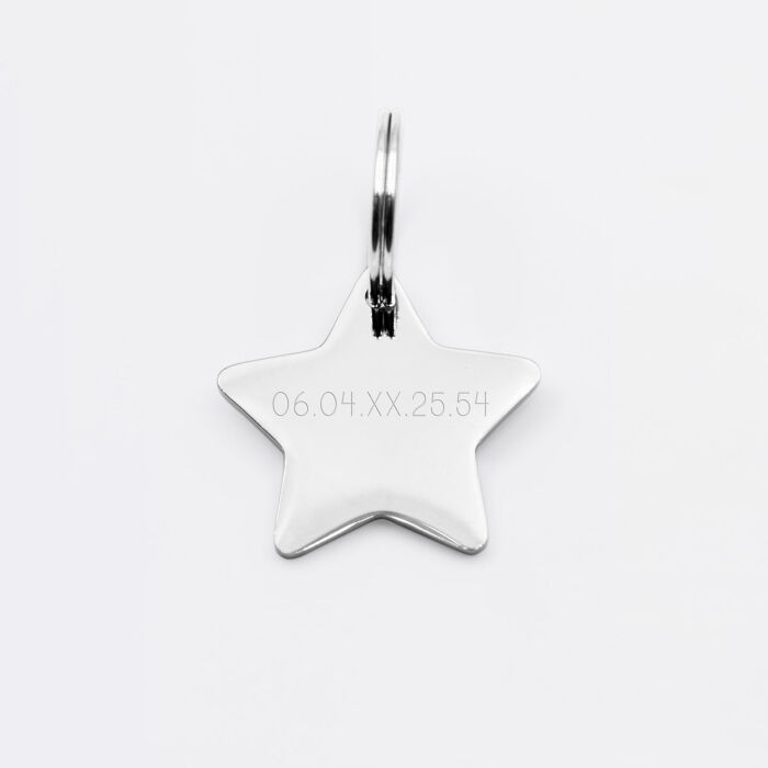 Médaille chat gravée acier inoxydable petite étoile - Taille M (25x23 mm)