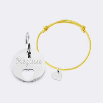 Duo de médaille pour chien gravée ajourée et bracelet acier inoxydable "coeur"