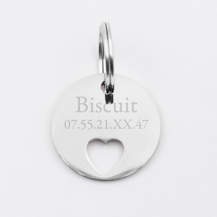 Duo de médaille pour chien gravée ajourée et bracelet acier inoxydable "coeur"