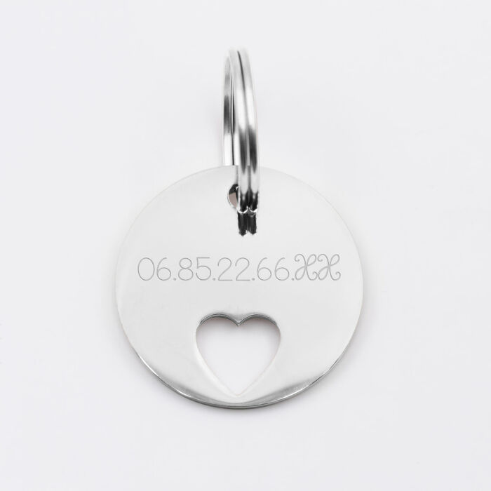 Duo de médaille pour chien gravée ajourée et bracelet acier inoxydable "coeur"