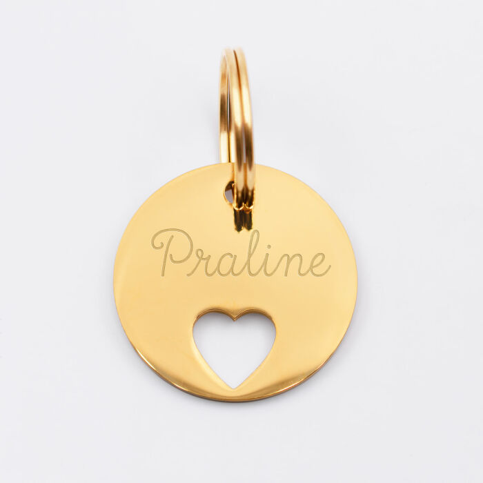 Duo de médaille pour chien gravée ajourée et bracelet acier inoxydable doré "coeur"
