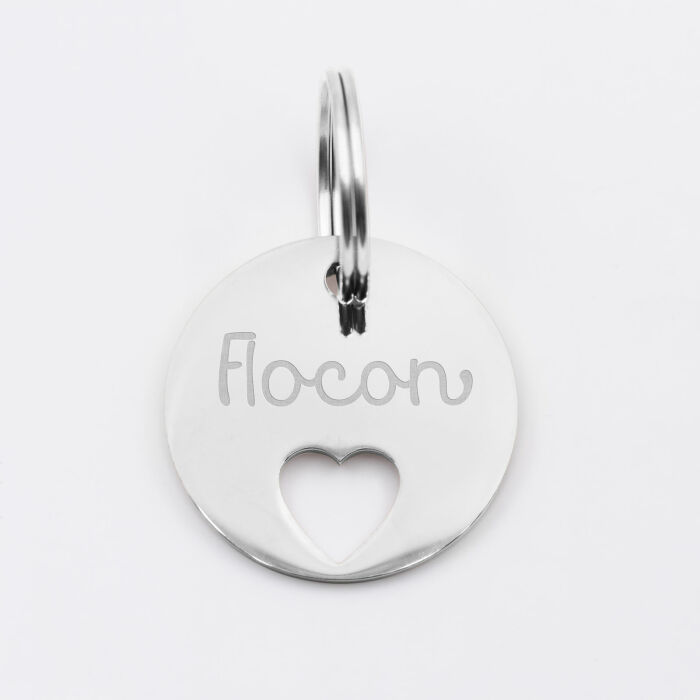 Duo de médaille pour chat gravée ajourée et bracelet acier inoxydable "coeur"