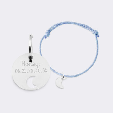 Duo de médaille pour chien gravée ajourée et bracelet acier inoxydable "lune"