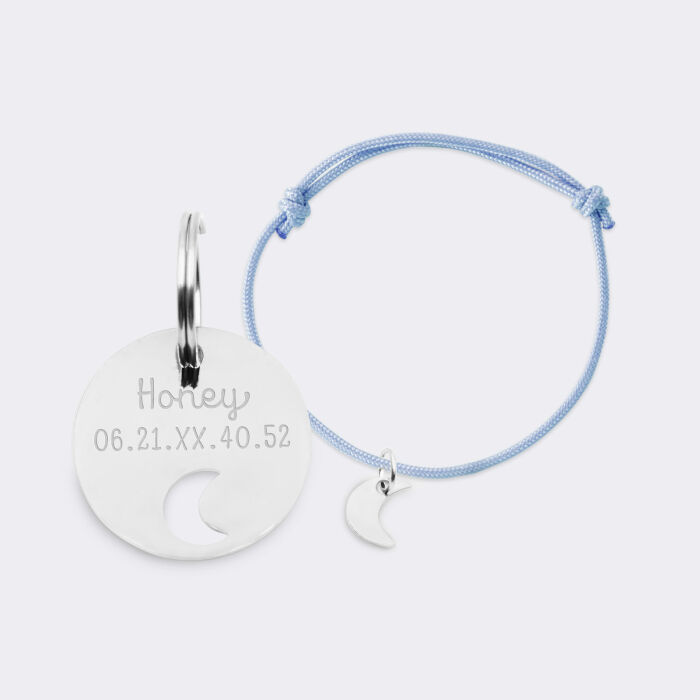 Duo de médaille pour chien gravée ajourée et bracelet acier inoxydable "lune"