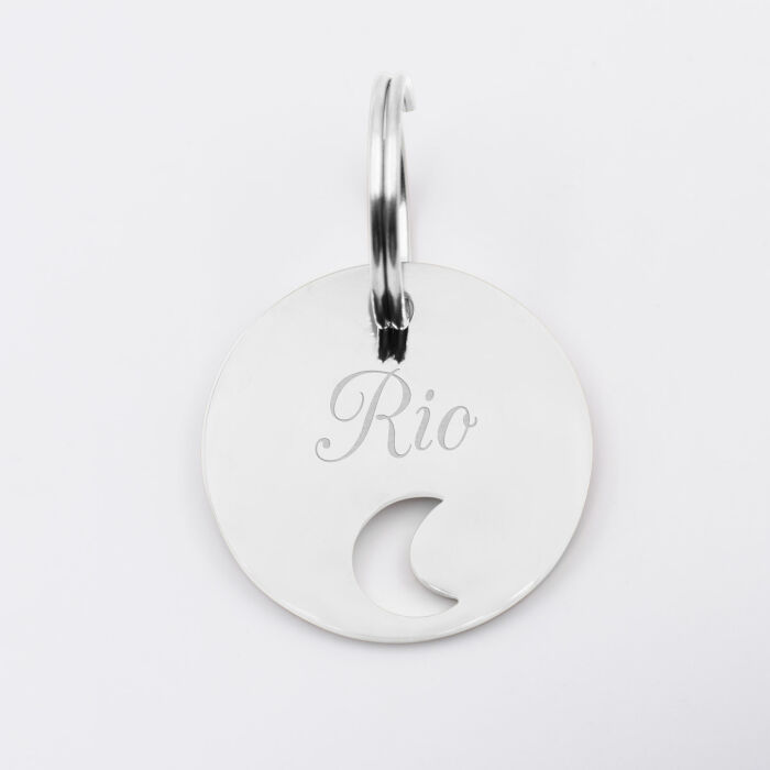 Duo de médaille pour chien gravée ajourée et bracelet acier inoxydable "lune"