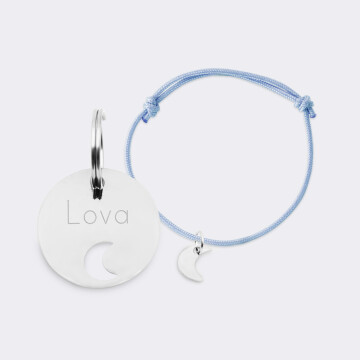 Duo de médaille pour chat gravée ajourée et bracelet acier inoxydable "lune"