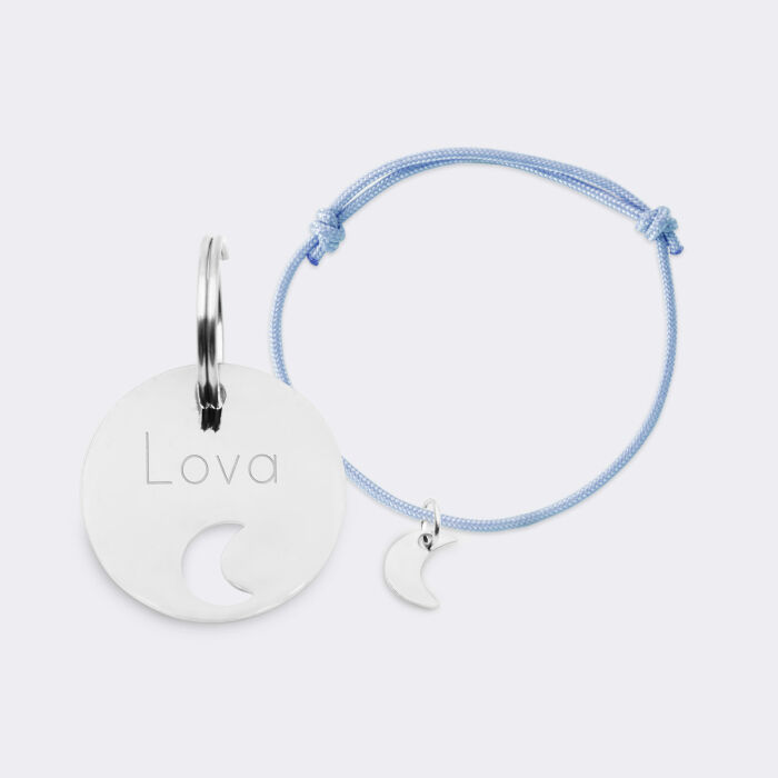Duo de médaille pour chat gravée ajourée et bracelet acier inoxydable "lune"