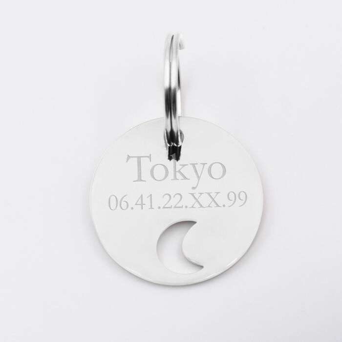 Duo de médaille pour chat gravée ajourée et bracelet acier inoxydable "lune"