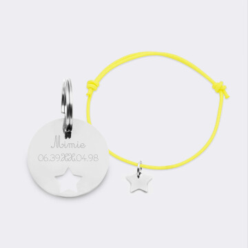 Duo de médaille pour chat gravée ajourée et bracelet acier inoxydable "étoile"