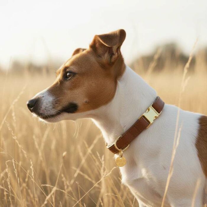 Médaille chien gravée acier inoxydable doré ronde - Taille M (22 mm)