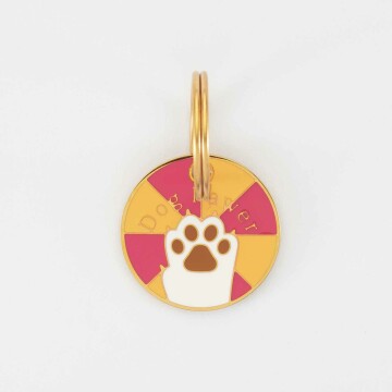 Médaille chien gravée acier émaillé doré Dog Pawer - taille M (25mm)