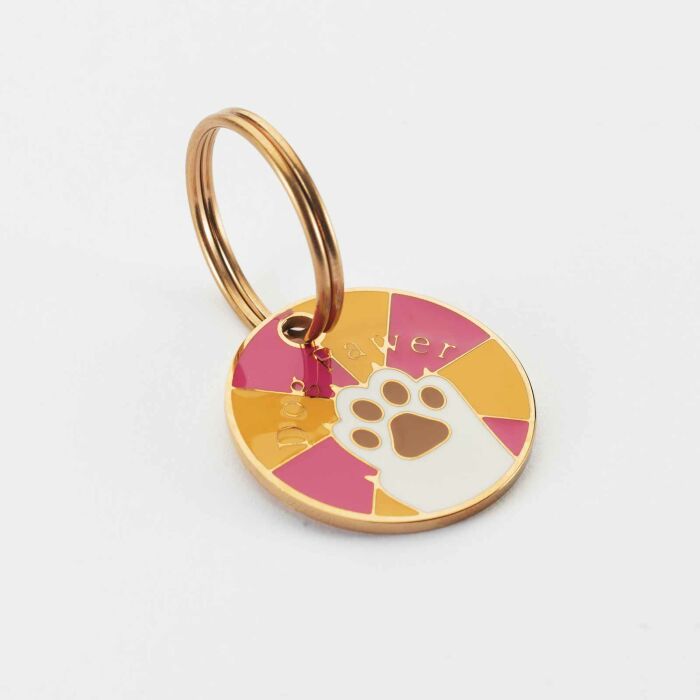 Médaille chien gravée acier émaillé doré Dog Pawer - taille M (25mm)