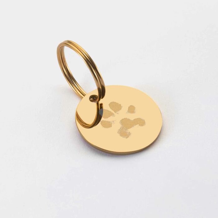 Médaille chien gravée acier émaillé doré Dog Pawer - taille M (25mm)