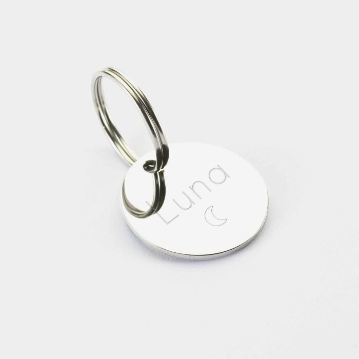 Médaille chien gravée acier émaillé argenté Dog Pawer - taille M (25mm)