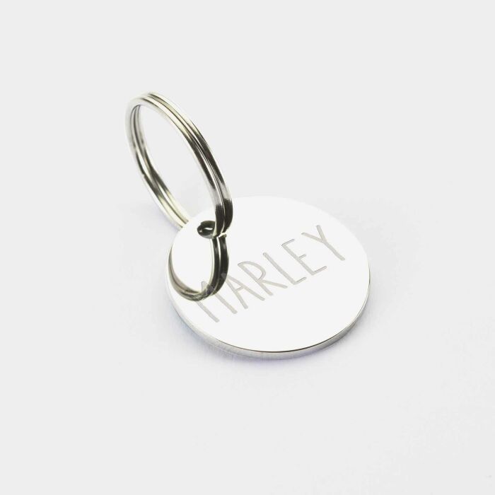 Médaille chien gravée acier émaillé argenté Dog Pawer - taille M (25mm)