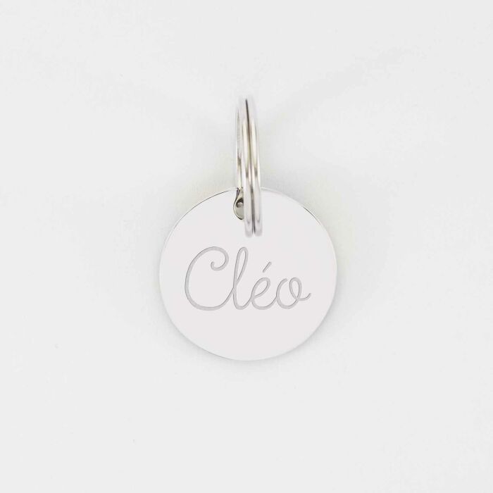 Médaille chien gravée acier émaillé argenté Dog Pawer - taille M (25mm)